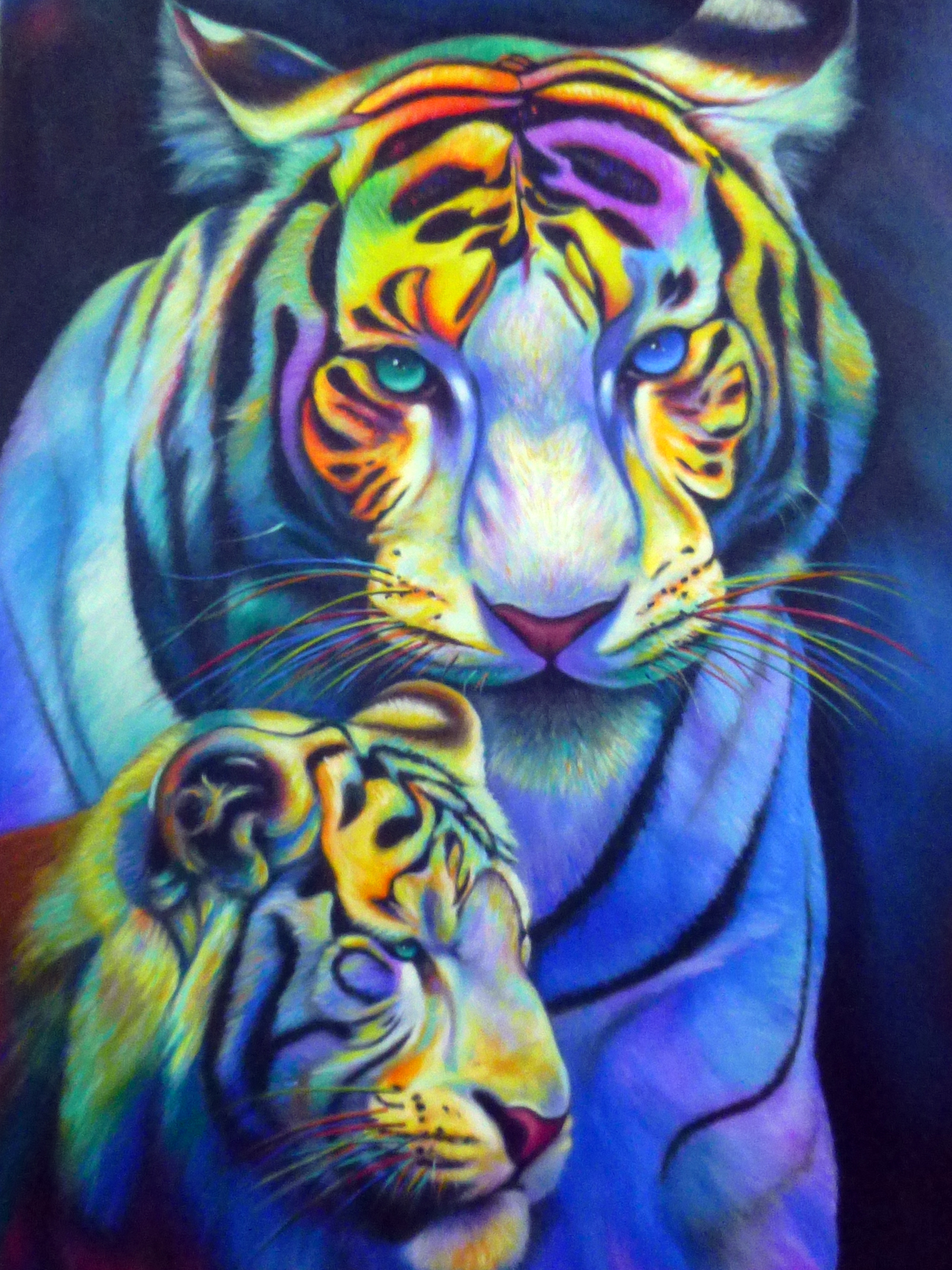 Blue tiger / Vertical – mother and cub