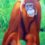 acrylic painting orangutan mother and child